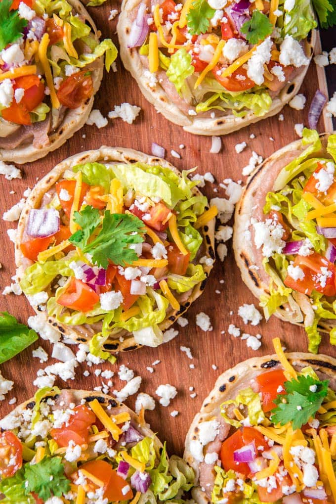 An overhead close up of mexican sopes
