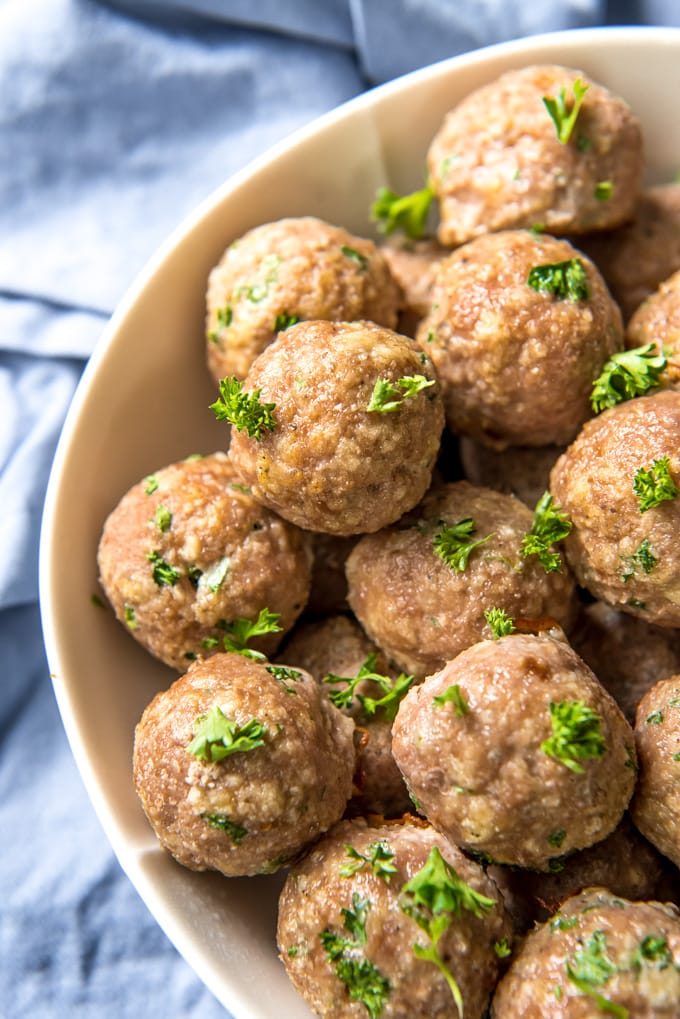 A close up of Meatballs on a plate