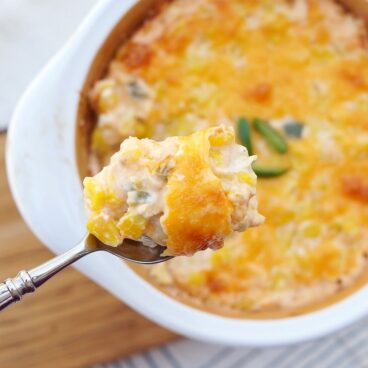 Corn Casserole with Cheddar Cheese and Jalapenos