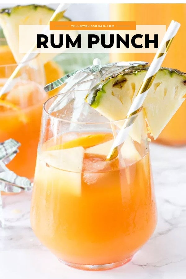 Image of a Rum punch cocktail with text overlay