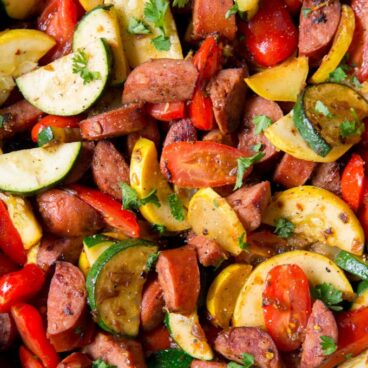 Social media image of smoked sausage and zucchini