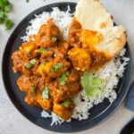Social media image of chicken curry and rice on a plate