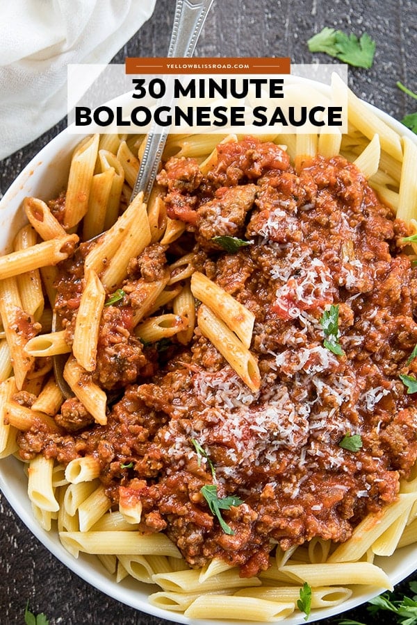 Easy Bolognese Sauce pinterest image with text overlay