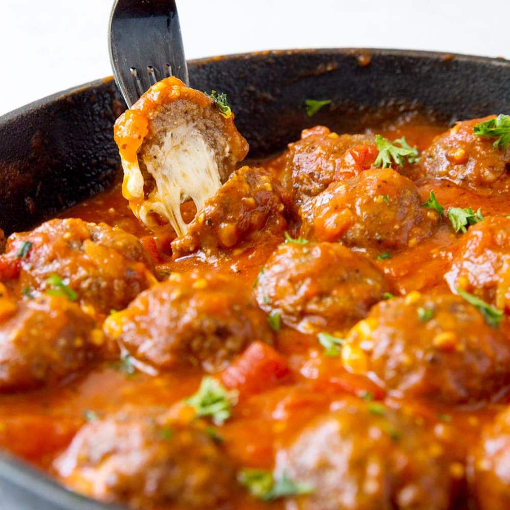 Cheesy Mozzarella Stuffed Meatballs