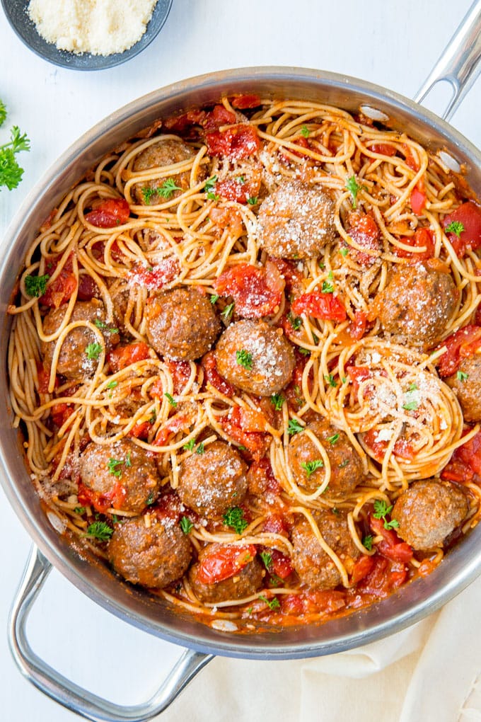 Spaghetti Pomodoro With Homemade Meatballs Yellowblissroad Com