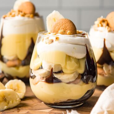 Social media image of Chocolate Covered Banana Pudding Cups