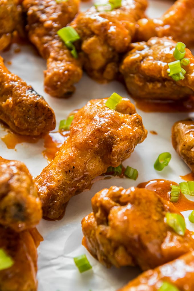 buffalo chicken wings on a baking sheet