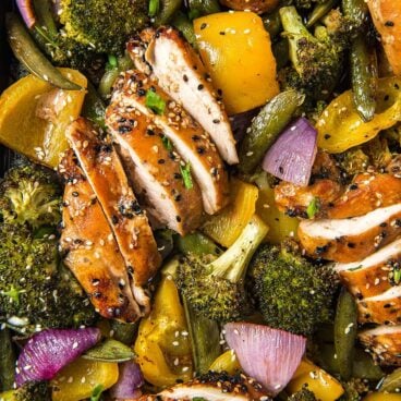 Social media image of sheet pan sesame chicken