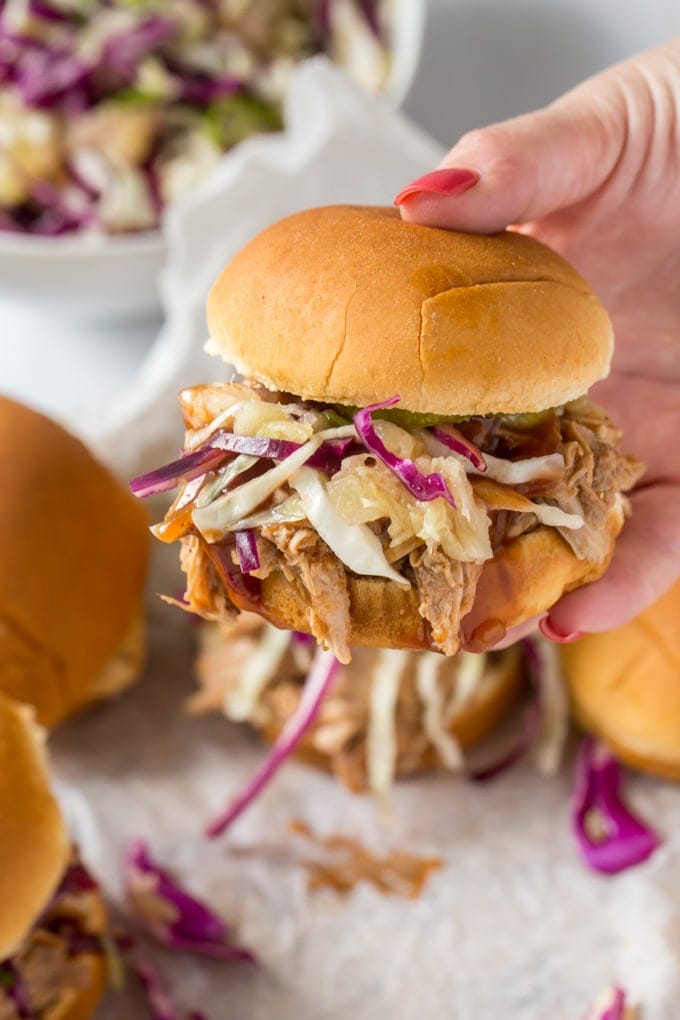 Crockpot BBQ Pineapple Pulled Pork Sliders — Studio Sheppard