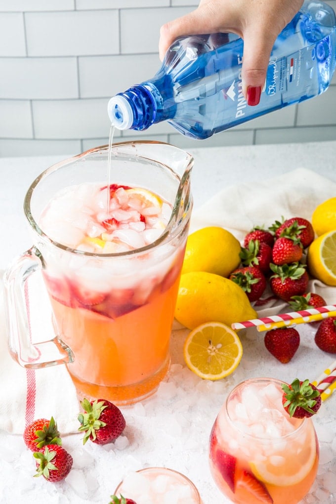 Strawberry Lemonade in a pitcher
