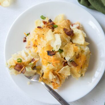 A plate full of Potato casserole