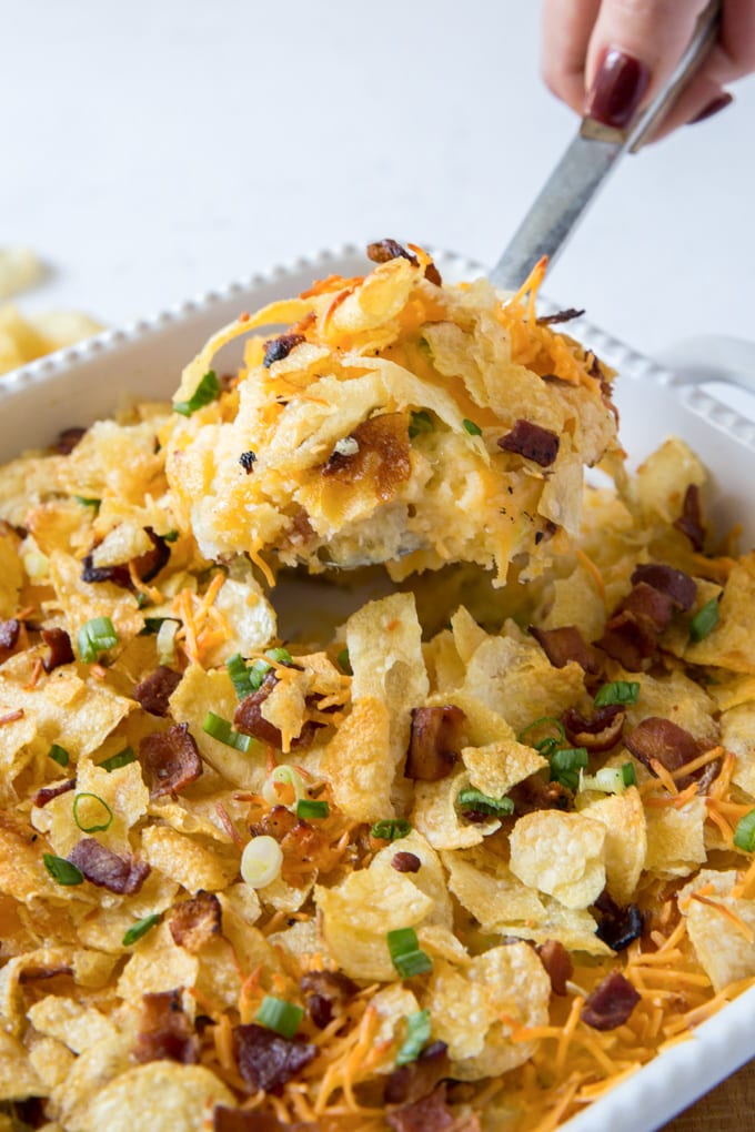 A close up of potato casserole