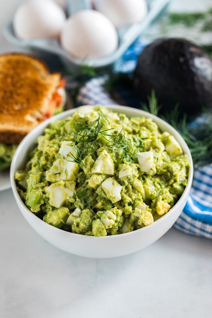 A bowl of avocado egg salad