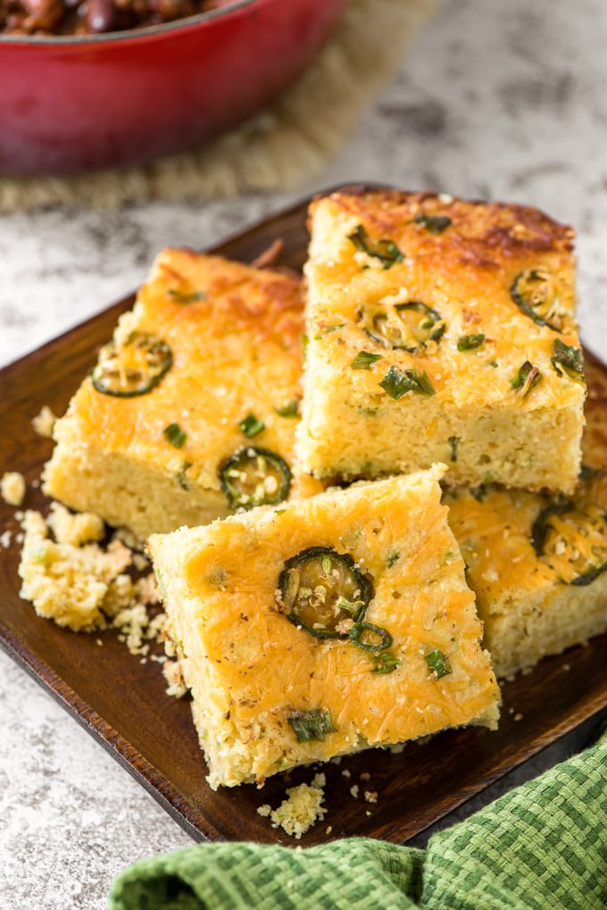 Stacked sliced of jalapeno cornbread