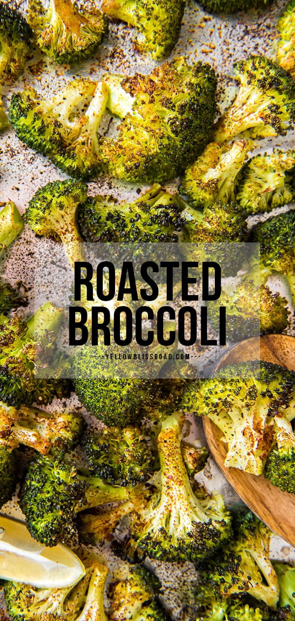 roasted broccoli pinterest friendly image with text overlay