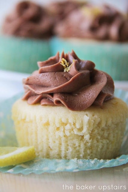 A close up of a Cupcake with Chocolate Frosting