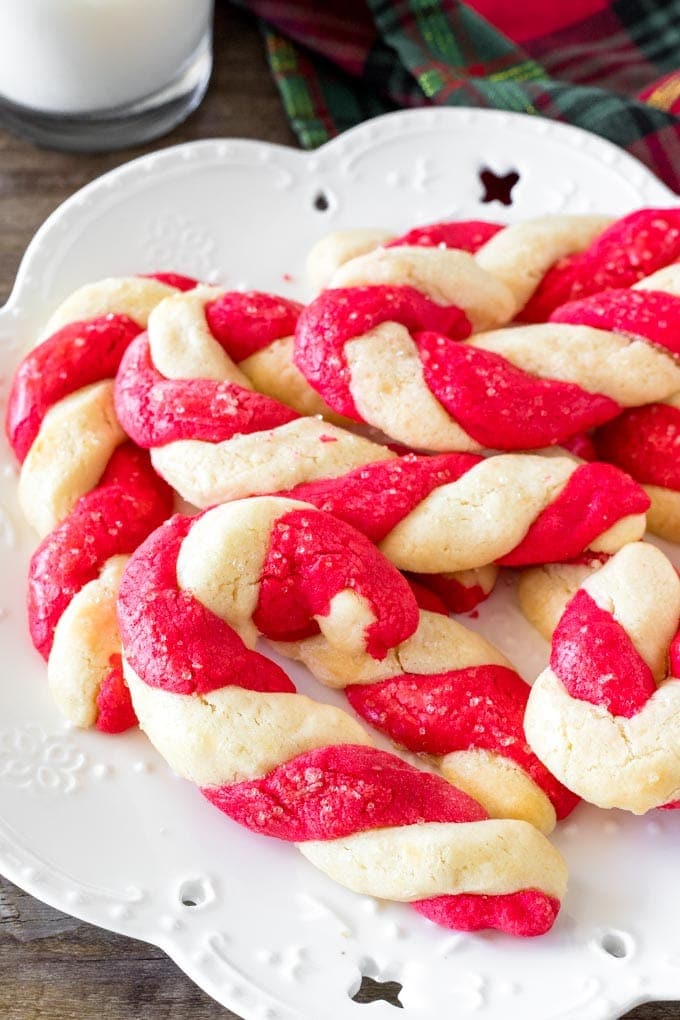 A plate of peppermint candy cane cookies. 