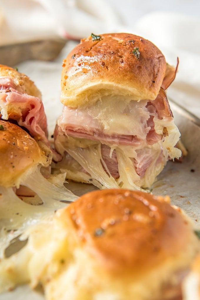 Ham sliders on a tray. 