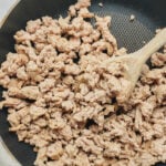 Cooked ground turkey in a pan