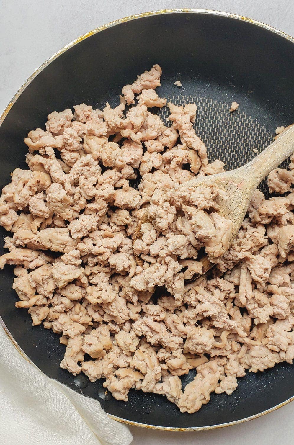 Cooked ground turkey in a pan