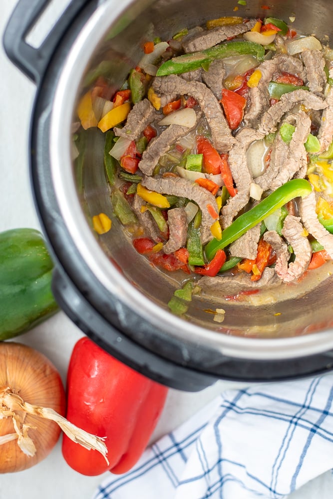 Peppers, Onions, and Steak in Instant Pot
