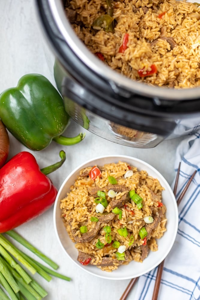 Bowl of Instant Pot Pepper Steak