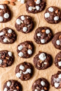 sheet pan with rocky road cookies