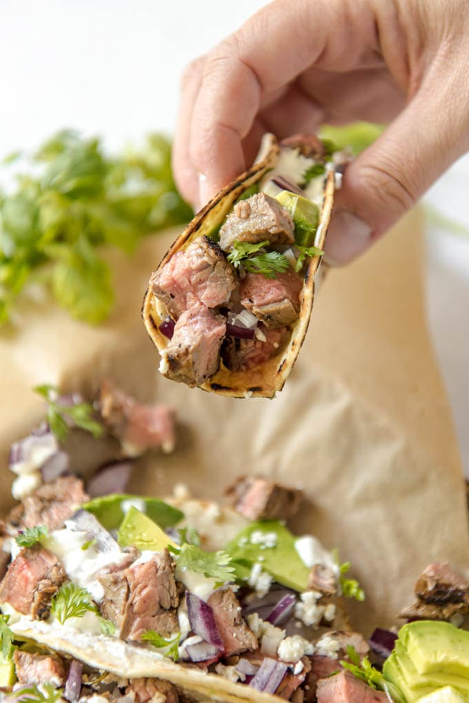 street taco with steak