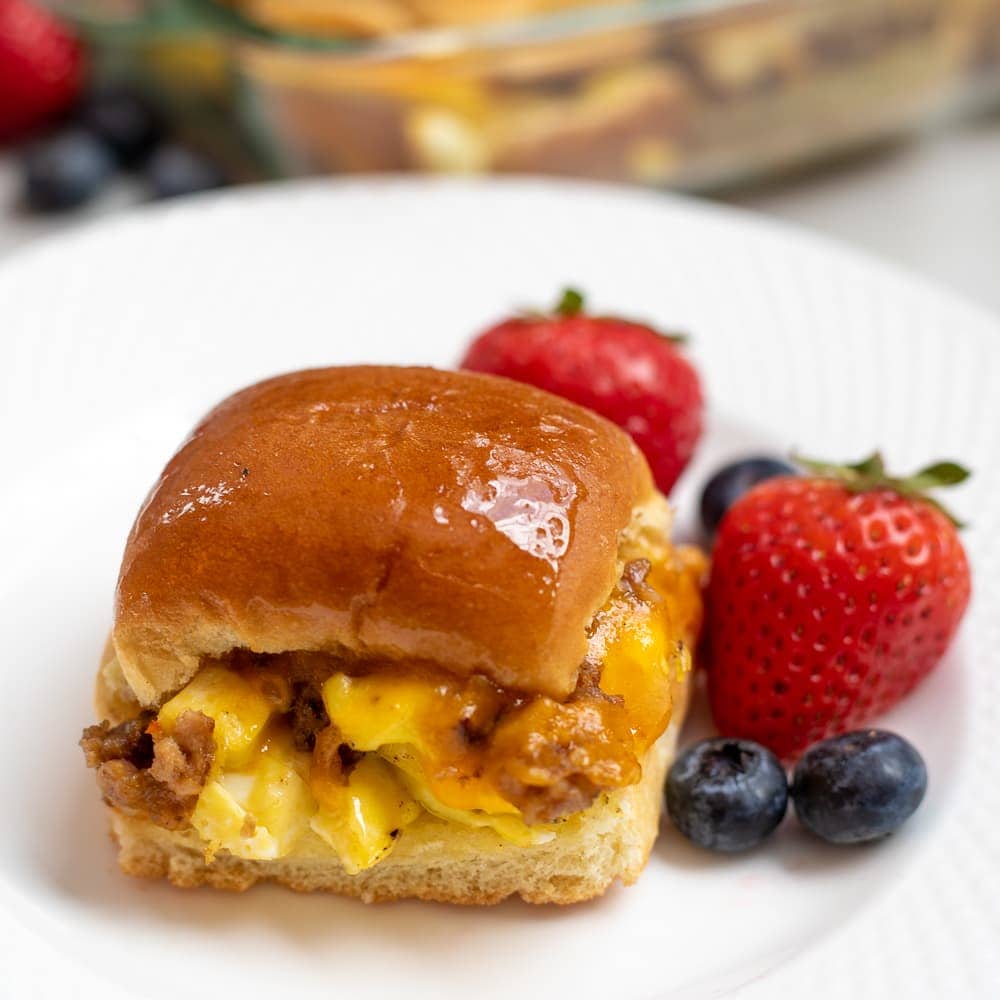 Close up of breakfast slider on plate