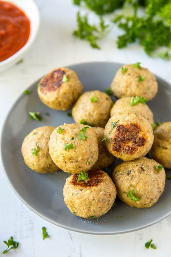 homemade chicken meatballs on a plate