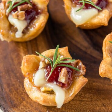 Brie and Cranberry bites on a table