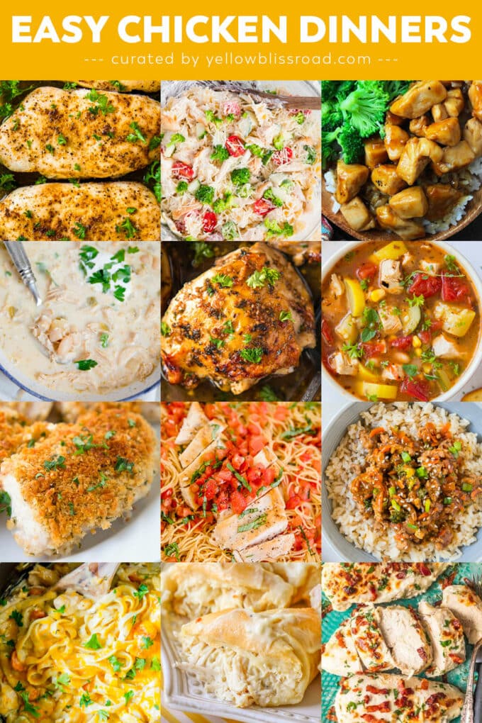 A collage of images of easy dinners made with chicken