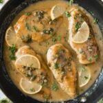 A pan full of Chicken Piccata