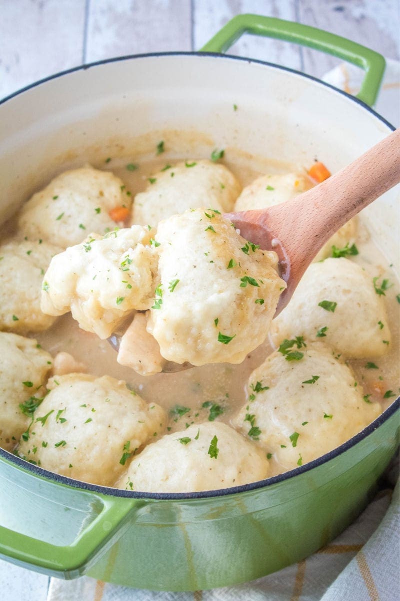 wooden spoon with dumplings