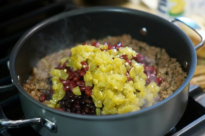 A pot with ingredients for chili