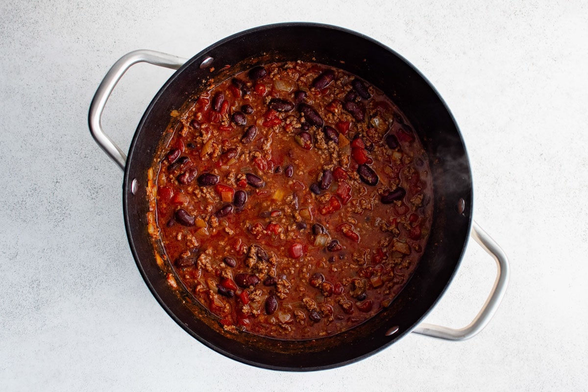 Homemade chili in a pot.