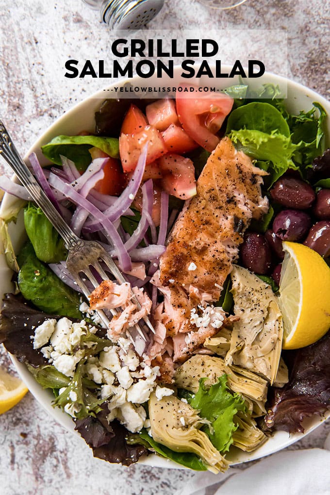 Grilled Salmon Salad with Champagne Vinaigrette | YellowBlissRoad.com