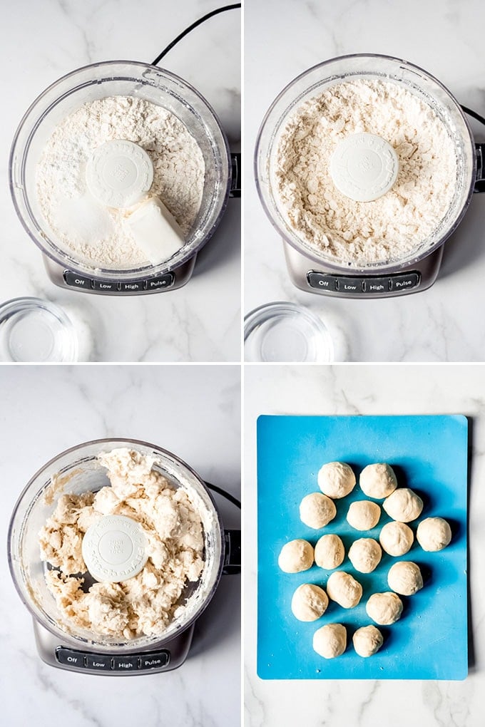 A collage of images showing the steps for how to make flour tortillas.