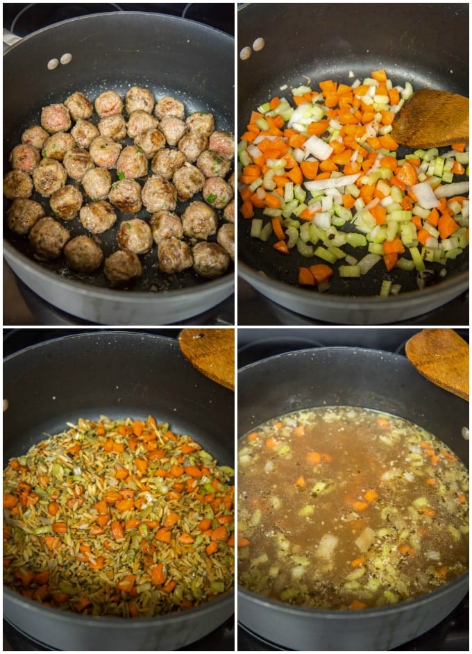 Sequence of steps for Italian Wedding Soup.