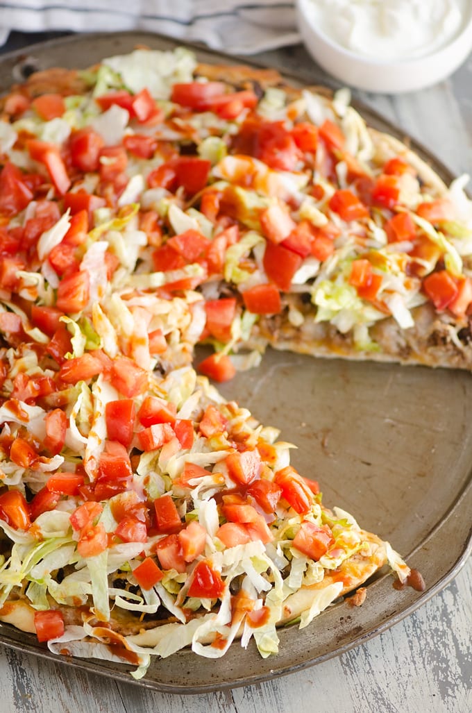 Taco Pizza on pan.