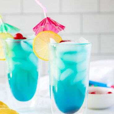 two glasses of blue lagoon cocktail