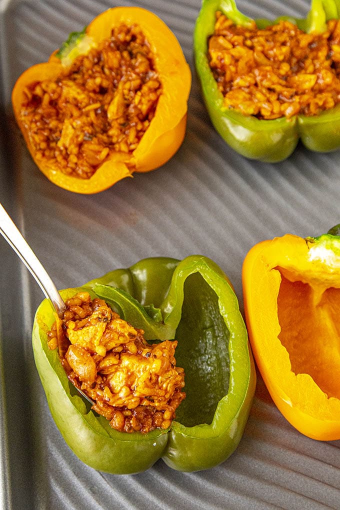 Stuffing the peppers
