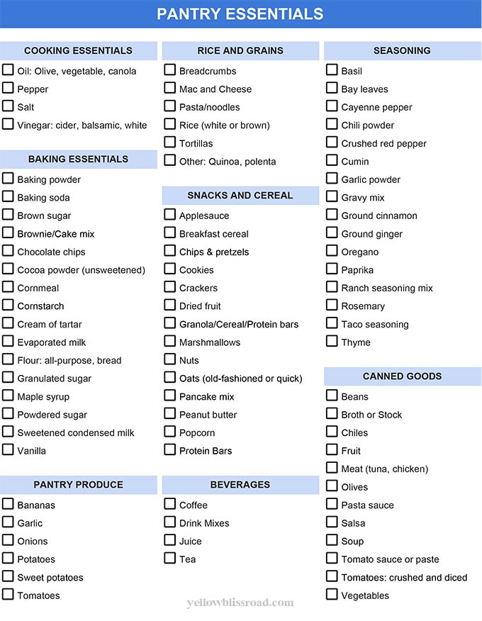 a pantry essentials shopping checklist