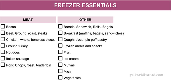 a freezer essentials shopping checklist