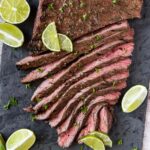 Close up of sliced Carne Asada steak