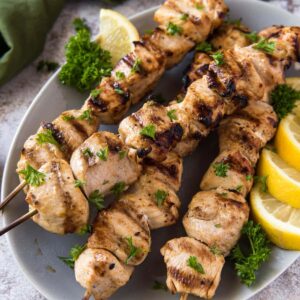 A plate of Chicken Kabobs.