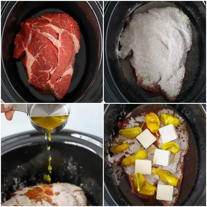 overhead process shots of making mississippi pot roast