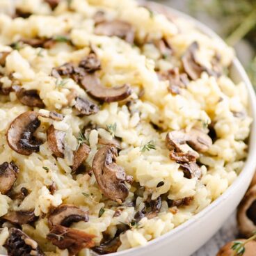 Instant Pot Mushroom Risotto in bowl on table