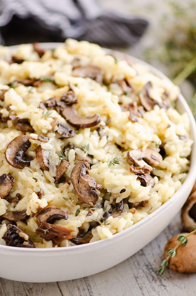 Instant Pot Mushroom Risotto in bowl on table