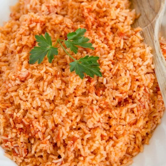 A close up of Mexican Rice.